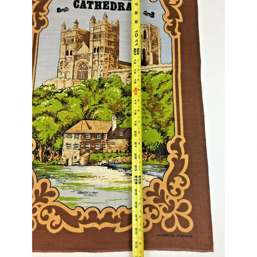Vintage Kitchen Tea Towel Durham Cathedral Old Bleach Made in Ireland Brown